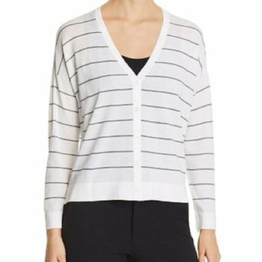 EILEEN FISHER Stripped Button Cardigan